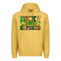 Antique Gold lucky and blessed with coins and shamrocks Premium Hoodie - AdoDesignShop