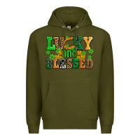 Army Green lucky and blessed with coins and shamrocks Premium Hoodie - AdoDesignShop