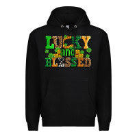Black lucky and blessed with coins and shamrocks Premium Hoodie - AdoDesignShop
