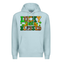 Blue Mist lucky and blessed with coins and shamrocks Premium Hoodie - AdoDesignShop