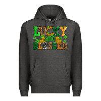 Charcoal Heather lucky and blessed with coins and shamrocks Premium Hoodie - AdoDesignShop