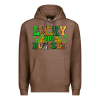 Chestnut lucky and blessed with coins and shamrocks Premium Hoodie - AdoDesignShop