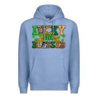 Colony Blue lucky and blessed with coins and shamrocks Premium Hoodie - AdoDesignShop