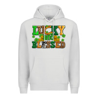 Dove Grey lucky and blessed with coins and shamrocks Premium Hoodie - AdoDesignShop