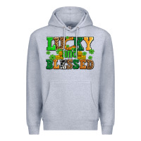 Heather Grey lucky and blessed with coins and shamrocks Premium Hoodie - AdoDesignShop