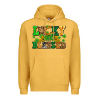 Mustard lucky and blessed with coins and shamrocks Premium Hoodie - AdoDesignShop