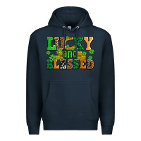 Navy lucky and blessed with coins and shamrocks Premium Hoodie - AdoDesignShop