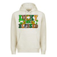 Oatmeal Heather lucky and blessed with coins and shamrocks Premium Hoodie - AdoDesignShop