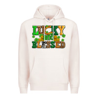 Pale Pink lucky and blessed with coins and shamrocks Premium Hoodie - AdoDesignShop