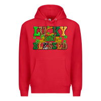 Red lucky and blessed with coins and shamrocks Premium Hoodie - AdoDesignShop