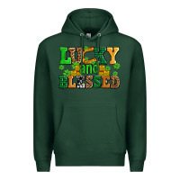 Sports Green lucky and blessed with coins and shamrocks Premium Hoodie - AdoDesignShop