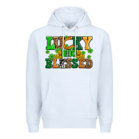 White lucky and blessed with coins and shamrocks Premium Hoodie - AdoDesignShop