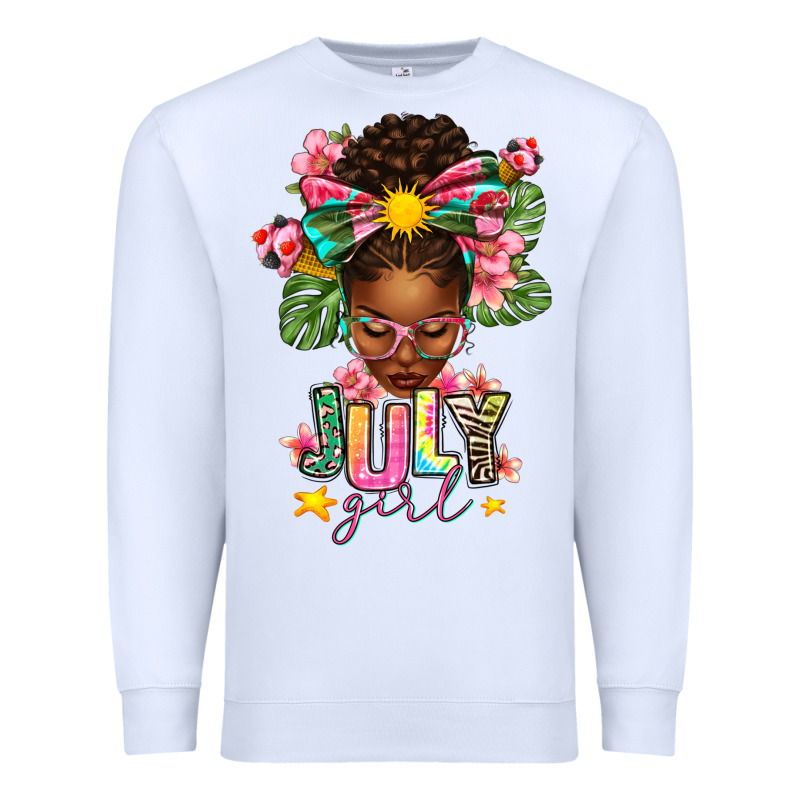July Girl Afro Woman Summer Premium Sweatshirt by texasbilliewilder | Teevron