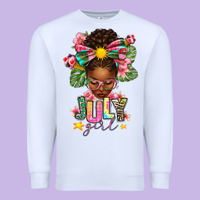 July Girl Afro Woman Summer Premium Sweatshirt Designed By Texasbilliewilder