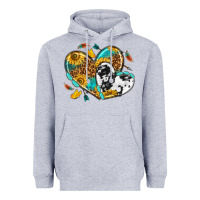 Heather Grey cowhide leopard hearts Heavyweight Hoodie - texasbilliewilder