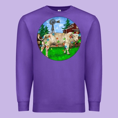Christmas Charolais Bull And Barnyard Premium Sweatshirt Designed By Ranaportraitstore