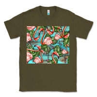 Army Green flamingos with leaves Classic Tee - BarkalooDesign