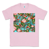 Bubblegum Pink flamingos with leaves Classic Tee - BarkalooDesign