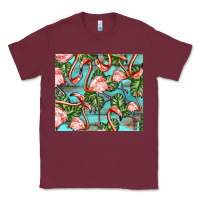 Burgundy flamingos with leaves Classic Tee - BarkalooDesign