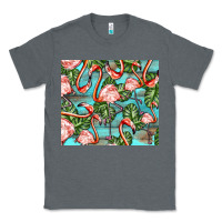 Charcoal Heather flamingos with leaves Classic Tee - BarkalooDesign