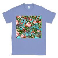 Colony Blue flamingos with leaves Classic Tee - BarkalooDesign