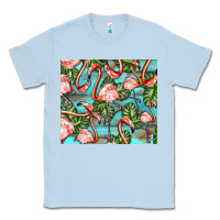 Dusty Blue flamingos with leaves Classic Tee - BarkalooDesign
