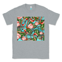 Heather Grey flamingos with leaves Classic Tee - BarkalooDesign