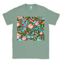 Sage flamingos with leaves Classic Tee - BarkalooDesign