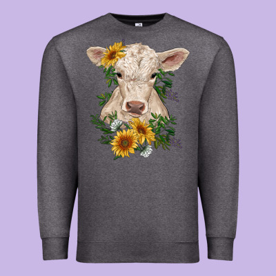 Charolais Calf With Sunflowers Premium Sweatshirt Designed By Ranaportraitstore