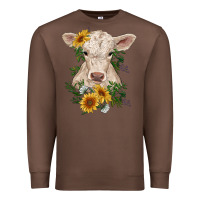 Chestnut charolais calf with sunflowers Premium Sweatshirt - RanaPortraitStore