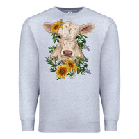 Heather Grey charolais calf with sunflowers Premium Sweatshirt - RanaPortraitStore