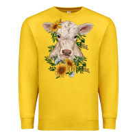 Lemon charolais calf with sunflowers Premium Sweatshirt - RanaPortraitStore