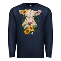 Navy charolais calf with sunflowers Premium Sweatshirt - RanaPortraitStore