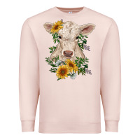 Pale Pink charolais calf with sunflowers Premium Sweatshirt - RanaPortraitStore