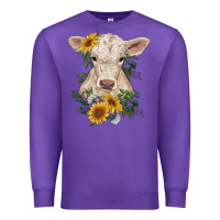 Purple charolais calf with sunflowers Premium Sweatshirt - RanaPortraitStore