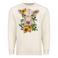 Sandshell charolais calf with sunflowers Premium Sweatshirt - RanaPortraitStore