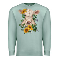 Seafoam charolais calf with sunflowers Premium Sweatshirt - RanaPortraitStore
