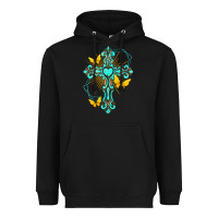 Black cross with heart shaped gemstone and butterfly Heavyweight Hoodie - texasbilliewilder