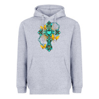 Heather Grey cross with heart shaped gemstone and butterfly Heavyweight Hoodie - texasbilliewilder