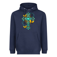 Navy cross with heart shaped gemstone and butterfly Heavyweight Hoodie - texasbilliewilder