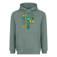 Sage cross with heart shaped gemstone and butterfly Heavyweight Hoodie - texasbilliewilder