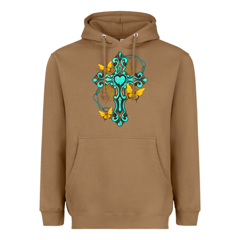 Cross With Heart Shaped Gemstone And Butterfly Heavyweight Hoodie by texasbilliewilder | Teevron