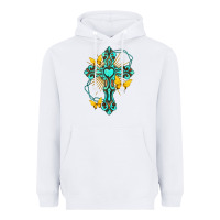 White cross with heart shaped gemstone and butterfly Heavyweight Hoodie - texasbilliewilder