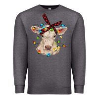 Charcoal Heather charolais calf with christmas lights baby cow Premium Sweatshirt - RanaPortraitStore