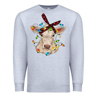 Heather Grey charolais calf with christmas lights baby cow Premium Sweatshirt - RanaPortraitStore