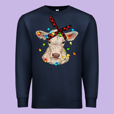 Charolais Calf With Christmas Lights Baby Cow Premium Sweatshirt Designed By Ranaportraitstore