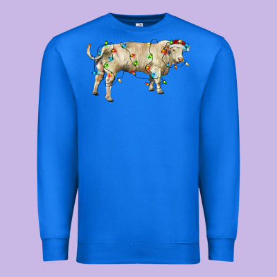 Charolais Bull With Christmas Lights Premium Sweatshirt Designed By Ranaportraitstore