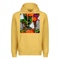 Antique Gold halloween ghost and headstone seamless pattern Premium Hoodie - BundleAndBundleShop