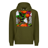 Army Green halloween ghost and headstone seamless pattern Premium Hoodie - BundleAndBundleShop