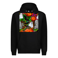 Black halloween ghost and headstone seamless pattern Premium Hoodie - BundleAndBundleShop